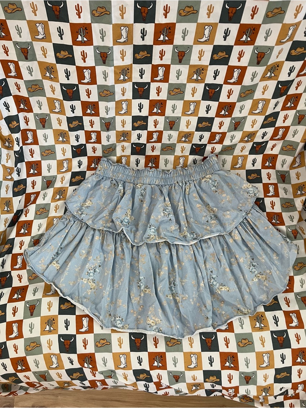 LoveShackFancy Light Blue Floral Tiered Skirt - Picture 2 of 3
